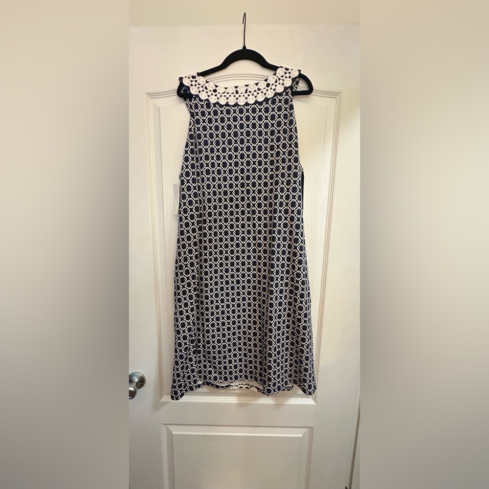 Elegant Blue and White Sleeveless Dress - Picture 4 of 4